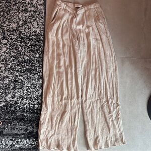 Abercrombie & Fitch Beige Crinkle Drawstring Wide Leg Pants